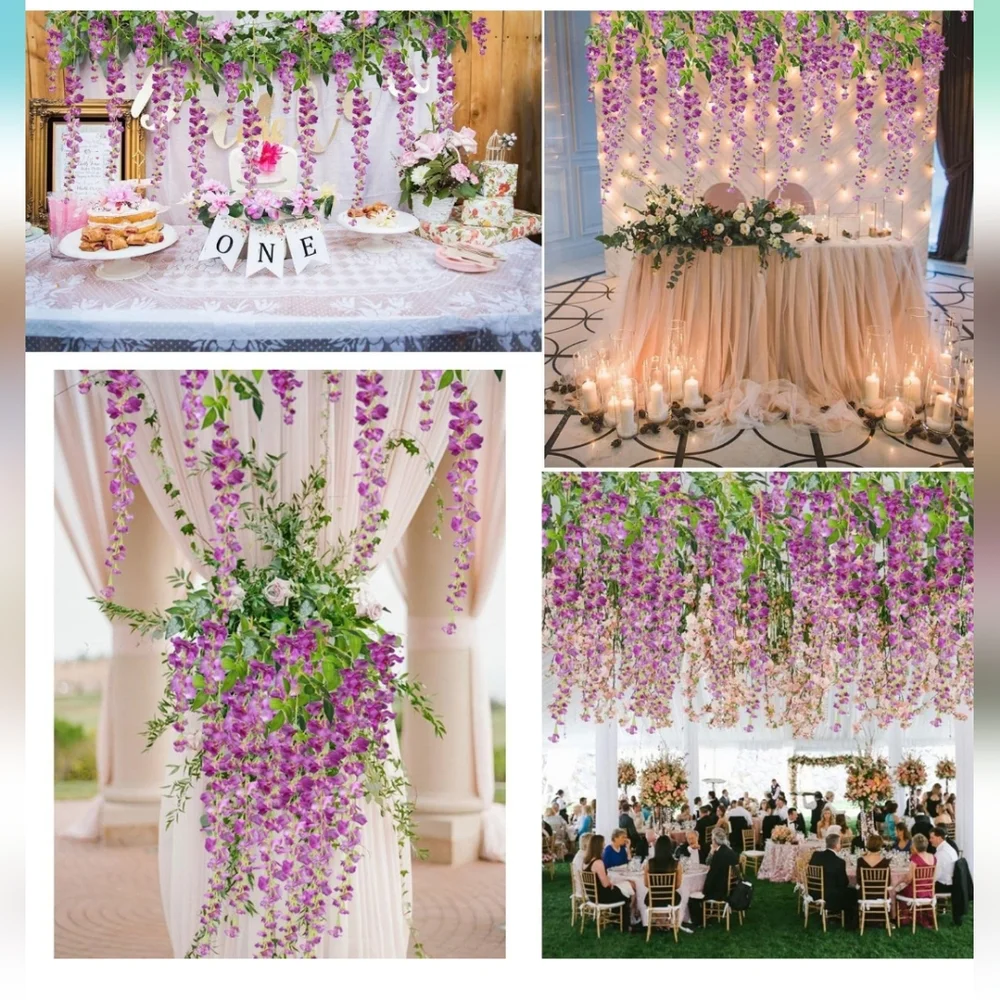 Artificial Flowers Garland, 8 Pieces total 24in Silk Wisteria Hanging Flowers